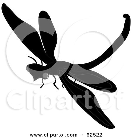 Royalty-Free (RF) Clipart Illustration of a Flying Black Dragonfly Silhouette - Version 2 by Pams Clipart