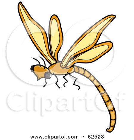 Royalty-Free (RF) Clipart Illustration of a Flying Orange Dragonfly by Pams Clipart