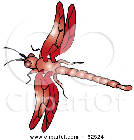 Royalty-Free (RF) Clipart Illustration of a Flying Red Dragonfly - Version 1 by Pams Clipart