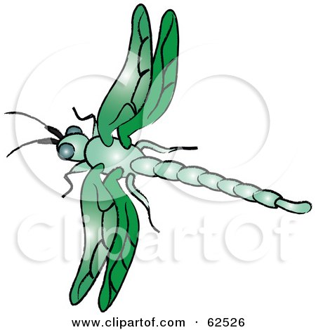 Royalty-Free (RF) Clipart Illustration of a Flying Green Dragonfly - Version 1 by Pams Clipart