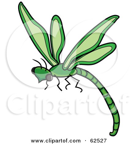 Royalty-Free (RF) Clipart Illustration of a Flying Green Dragonfly - Version 2 by Pams Clipart