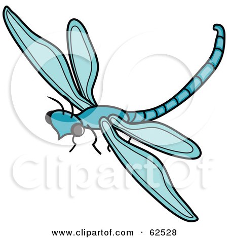 Royalty-Free (RF) Clipart Illustration of a Flying Blue Dragonfly - Version 2 by Pams Clipart