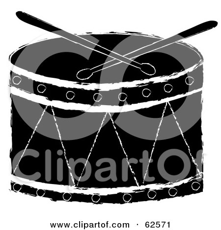 Royalty-Free (RF) Clipart Illustration of a Black And White Drum And Drumsticks by Pams Clipart