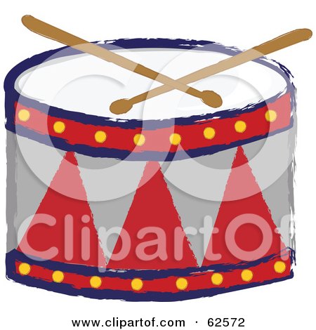 Royalty-Free (RF) Clipart Illustration of a Red And Gray Drum And Drumsticks by Pams Clipart