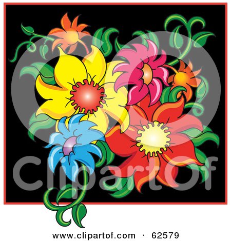 Royalty-Free (RF) Clipart Illustration of a Group Of Colorful Flowers In A Black Square by Pams Clipart