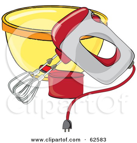 Royalty-Free (RF) Clipart Illustration of an Electric Mixer By A Bowl And Measuring Cup by Pams Clipart
