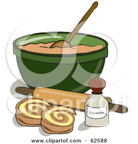 Royalty-Free (RF) Clipart Illustration of Cinnamon Rolls By A Bowl Of Dough by Pams Clipart