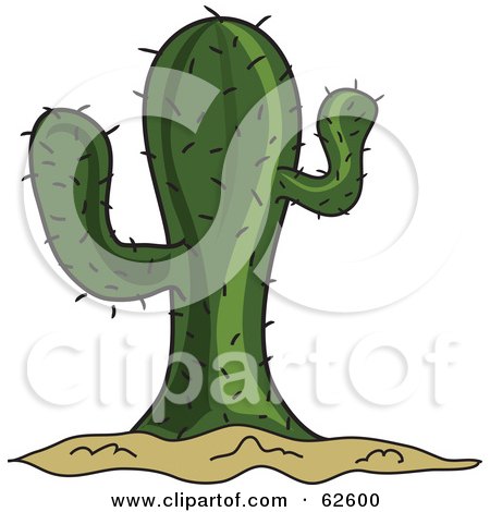Royalty-Free (RF) Clipart Illustration of a Prickly Green Cactus In Sand by Pams Clipart