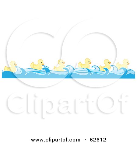 Royalty-Free (RF) Clipart Illustration of a Group Of Six Swimming Yellow Ducks In A Row by Pams Clipart