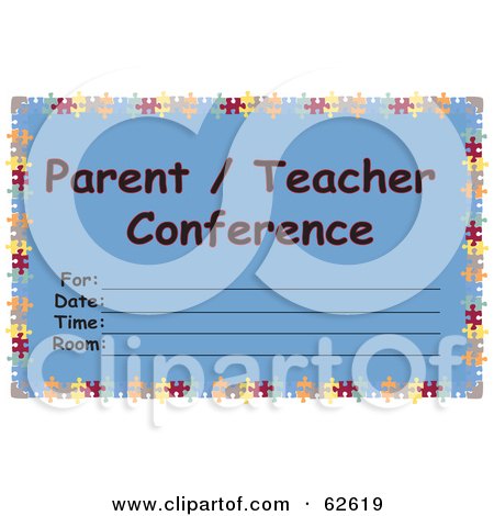 Royalty-Free (RF) Clipart Illustration of a Blue Parent/teacher Conference Card With Lines For Scheduling by Pams Clipart