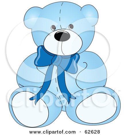 Royalty-Free (RF) Clipart Illustration of a Cute Blue Teddy Bear With A Neck Bow by Pams Clipart