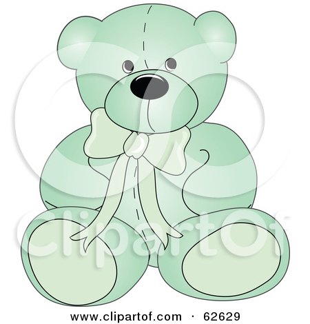 Royalty-Free (RF) Clipart Illustration of a Cute Green Teddy Bear With A Neck Bow by Pams Clipart