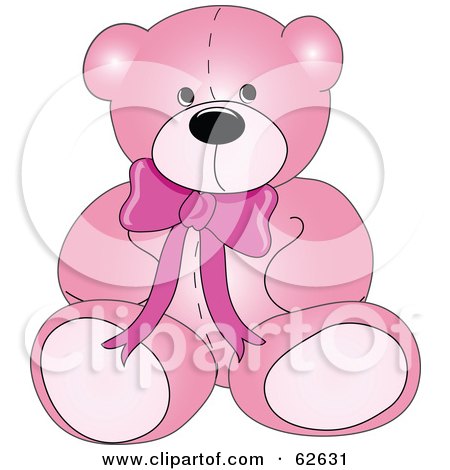 Royalty-Free (RF) Clipart Illustration of a Cute Pink Teddy Bear With A Neck Bow by Pams Clipart
