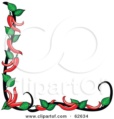 Royalty-Free (RF) Clipart Illustration of a White Background Bordered White Red Chili Peppers And Green Leaves by Pams Clipart