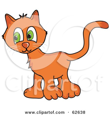 Royalty-Free (RF) Clipart Illustration of a Shy Orange Kitty Cat With Big Green Eyes by Pams Clipart