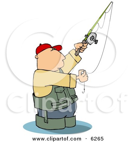 Man Wading in Water While Fishing Clipart Picture by djart