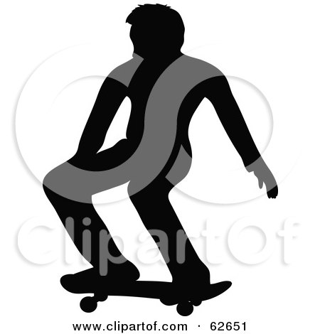 Royalty-Free (RF) Clipart Illustration of a Black And White Skater Man Silhouette by Pams Clipart