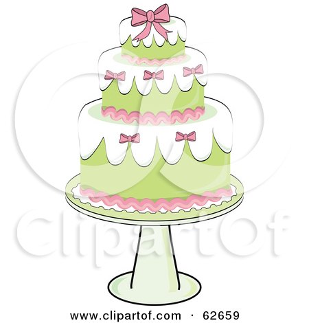 Royalty-Free (RF) Clipart Illustration of a Fancy Three Tiered Green And Pink Wedding Cake by Pams Clipart