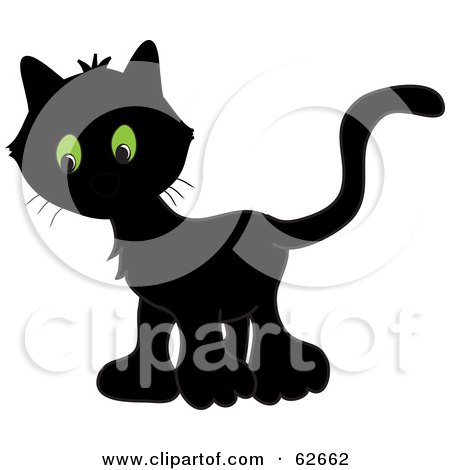 Royalty-Free (RF) Clipart Illustration of a Very Black Kitten With Big Green Eyes by Pams Clipart