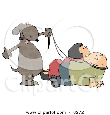 Happy Dog Walking His Owners on Leashes Clipart Picture by djart