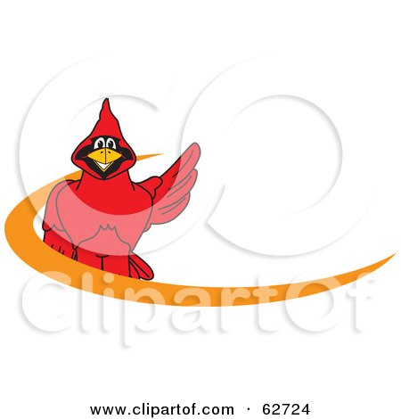 Royalty-Free (RF) Clipart Illustration of a Red Cardinal Character School Mascot Orange Dash Logo by Toons4Biz