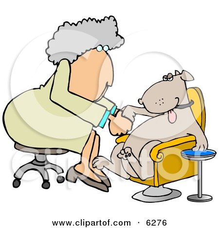 Female Dog Groomer Giving a Pampered Pooch a Pedicure Clipart Picture by djart