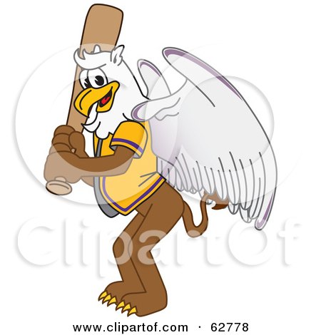 Royalty-Free (RF) Clipart Illustration of a Griffin Character School Mascot Batting by Toons4Biz