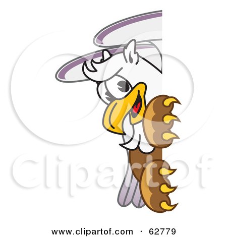 Royalty-Free (RF) Clipart Illustration of a Griffin Character School Mascot Looking Around a Sign by Mascot Junction