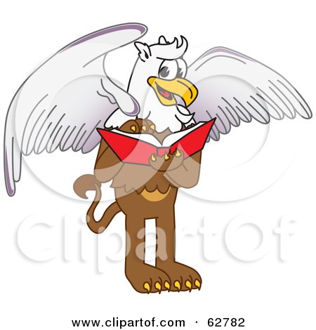 Royalty-Free (RF) Clipart Illustration of a Griffin Character School Mascot Reading by Mascot Junction