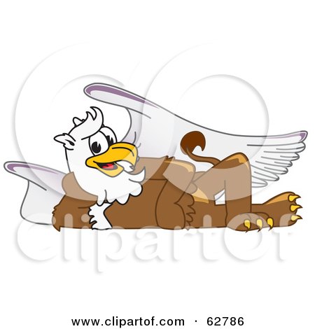 Royalty-Free (RF) Clipart Illustration of a Griffin Character School Mascot Reclined by Mascot Junction