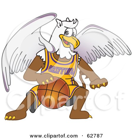 Royalty-Free (RF) Clipart Illustration of a Griffin Character School Mascot Playing Basketball by Toons4Biz
