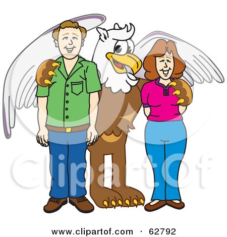 Royalty-Free (RF) Clipart Illustration of a Griffin Character School Mascot With Teachers or Parents by Mascot Junction