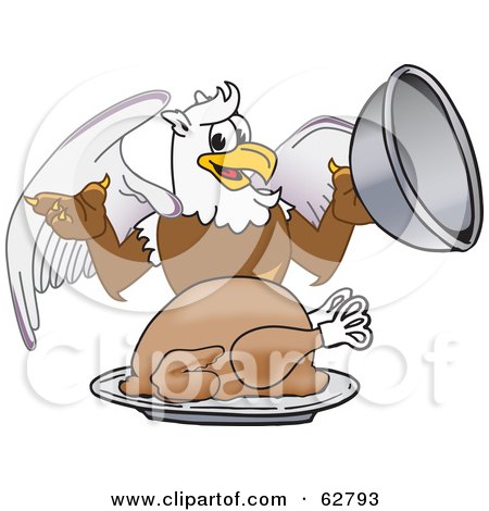Royalty-Free (RF) Clipart Illustration of a Griffin Character School Mascot Serving a Thanksgiving Turkey by Mascot Junction