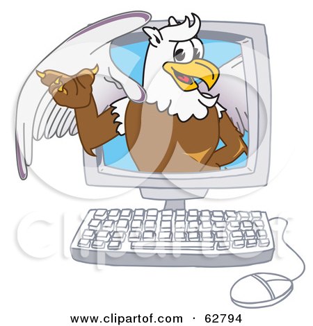 Royalty-Free (RF) Clipart Illustration of a Griffin Character School Mascot in a Computer by Mascot Junction