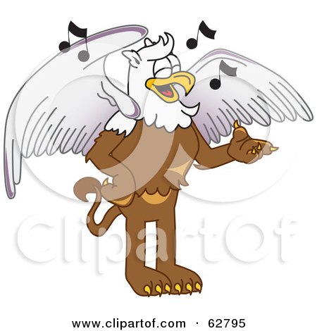 Royalty-Free (RF) Clipart Illustration of a Griffin Character School Mascot Singing by Mascot Junction