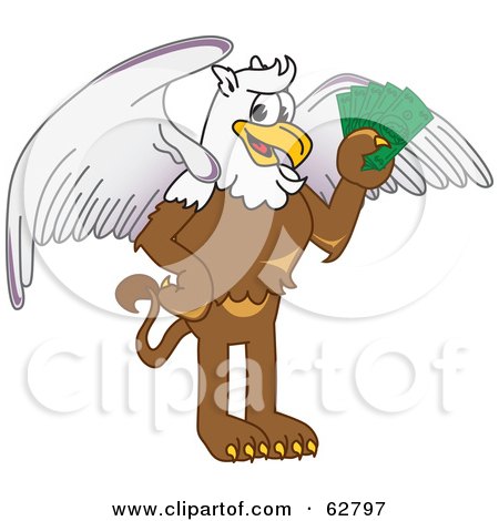 Royalty-Free (RF) Clipart Illustration of a Griffin Character School Mascot Holding Cash by Mascot Junction