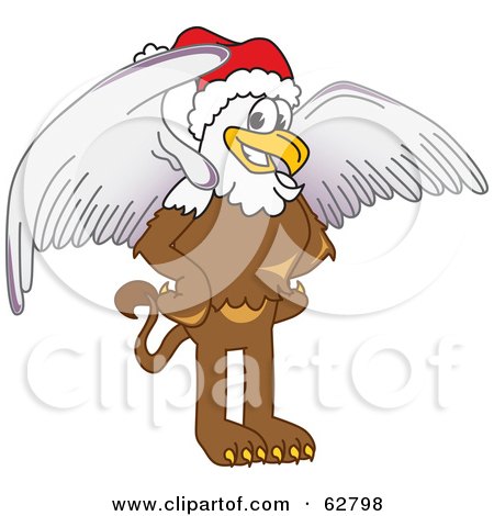 Royalty-Free (RF) Clipart Illustration of a Griffin Character School Mascot Wearing a Santa Hat by Mascot Junction
