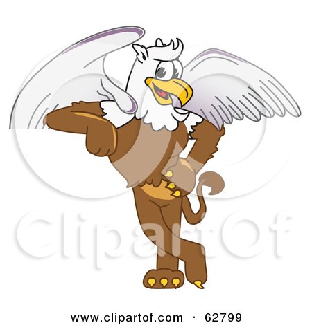 Royalty-Free (RF) Clipart Illustration of a Griffin Character School Mascot Leaning by Mascot Junction