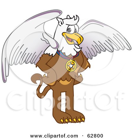 Royalty-Free (RF) Clipart Illustration of a Griffin Character School Mascot Wearing a Medal by Mascot Junction
