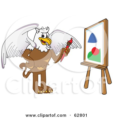 Royalty-Free (RF) Clipart Illustration of a Griffin Character School Mascot Painting a Canvas by Mascot Junction