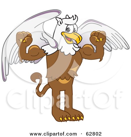 Royalty-Free (RF) Clipart Illustration of a Griffin Character School Mascot Flexing by Mascot Junction