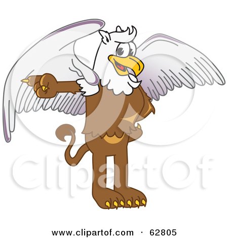 Royalty-Free (RF) Clipart Illustration of a Griffin Character School Mascot Pointing Left by Mascot Junction