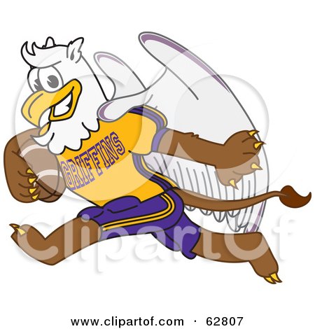 Royalty-Free (RF) Clipart Illustration of a Griffin Character School Mascot Playing Football by Toons4Biz