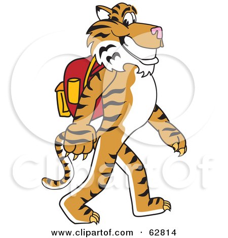 Royalty-Free (RF) Clipart Illustration of a Tiger Character School Mascot Walking to School by Mascot Junction