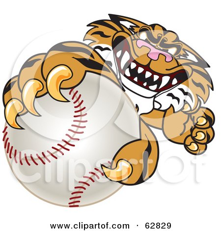 Royalty-Free (RF) Clipart Illustration of a Tiger Character School Mascot Grabbing a Baseball by Mascot Junction