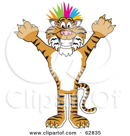 Royalty-Free (RF) Clipart Illustration of a Tiger Character School Mascot Punk With Colorful Hair by Mascot Junction