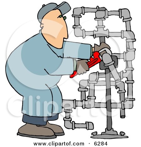 Man Working On Pipes with a Wrench Clipart Picture by djart