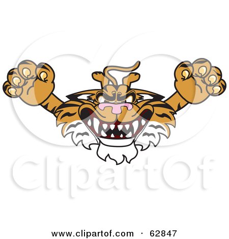 Royalty-Free (RF) Clipart Illustration of a Tiger Character School Mascot Lurching Forward by Mascot Junction