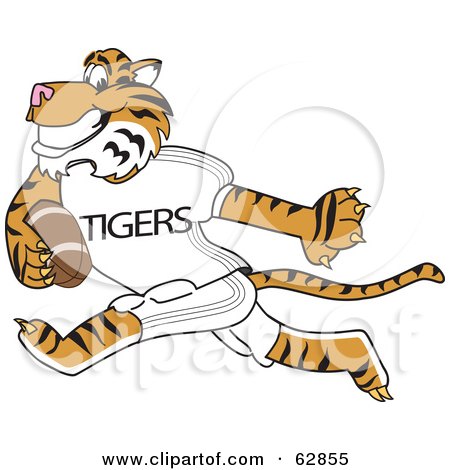 Royalty-Free (RF) Clipart Illustration of a Tiger Character School Mascot Playing Football by Mascot Junction