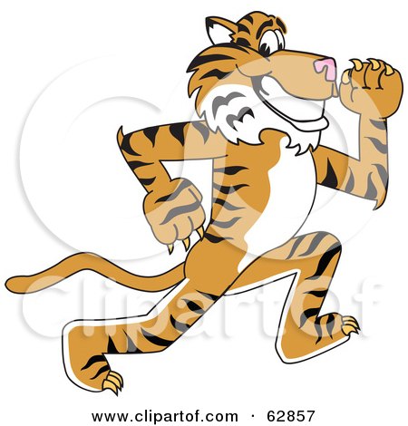 Royalty-Free (RF) Clipart Illustration of a Tiger Character School Mascot Running by Mascot Junction